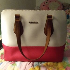 Calvin Klein Two-Tone Pink and Cream Tote